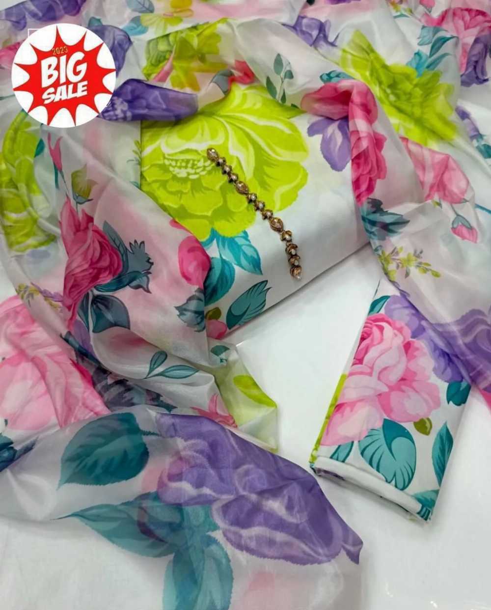 Digital Printed 3 Piece Swiss Cambric Cotton With Silk Dupatta (unstitch)