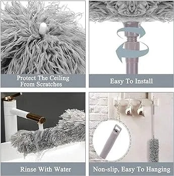 Microfiber Feather Duster Extendable Duster with 100 inches Extra Long Pole, Bendable Head & Long Handle Dusters for Cleaning Ceiling Fan, High Ceiling, Blinds, Furniture & Cars Gray