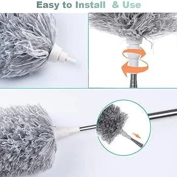 Microfiber Feather Duster Extendable Duster with 100 inches Extra Long Pole, Bendable Head & Long Handle Dusters for Cleaning Ceiling Fan, High Ceiling, Blinds, Furniture & Cars Gray