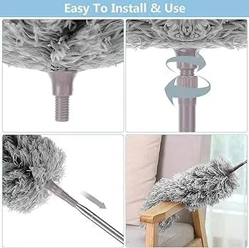 Microfiber Feather Duster Extendable Duster with 100 inches Extra Long Pole, Bendable Head & Long Handle Dusters for Cleaning Ceiling Fan, High Ceiling, Blinds, Furniture & Cars Gray