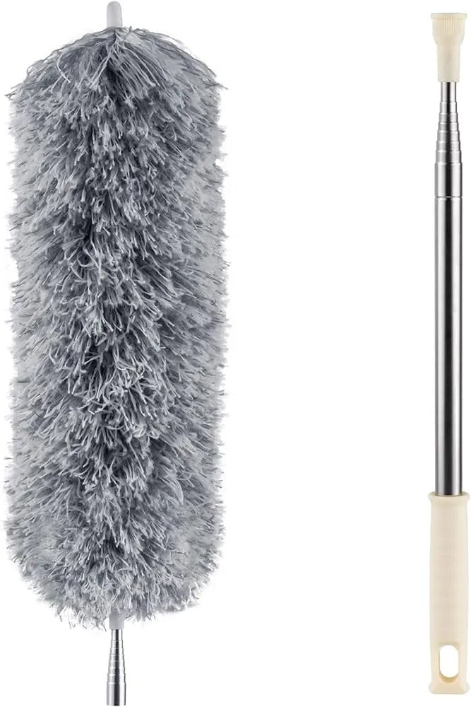 Microfiber Feather Duster Extendable Duster with 100 inches Extra Long Pole, Bendable Head & Long Handle Dusters for Cleaning Ceiling Fan, High Ceiling, Blinds, Furniture & Cars Gray