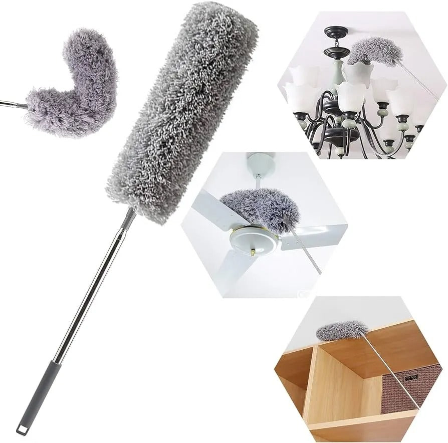Microfiber Feather Duster Extendable Duster with 100 inches Extra Long Pole, Bendable Head & Long Handle Dusters for Cleaning Ceiling Fan, High Ceiling, Blinds, Furniture & Cars Gray