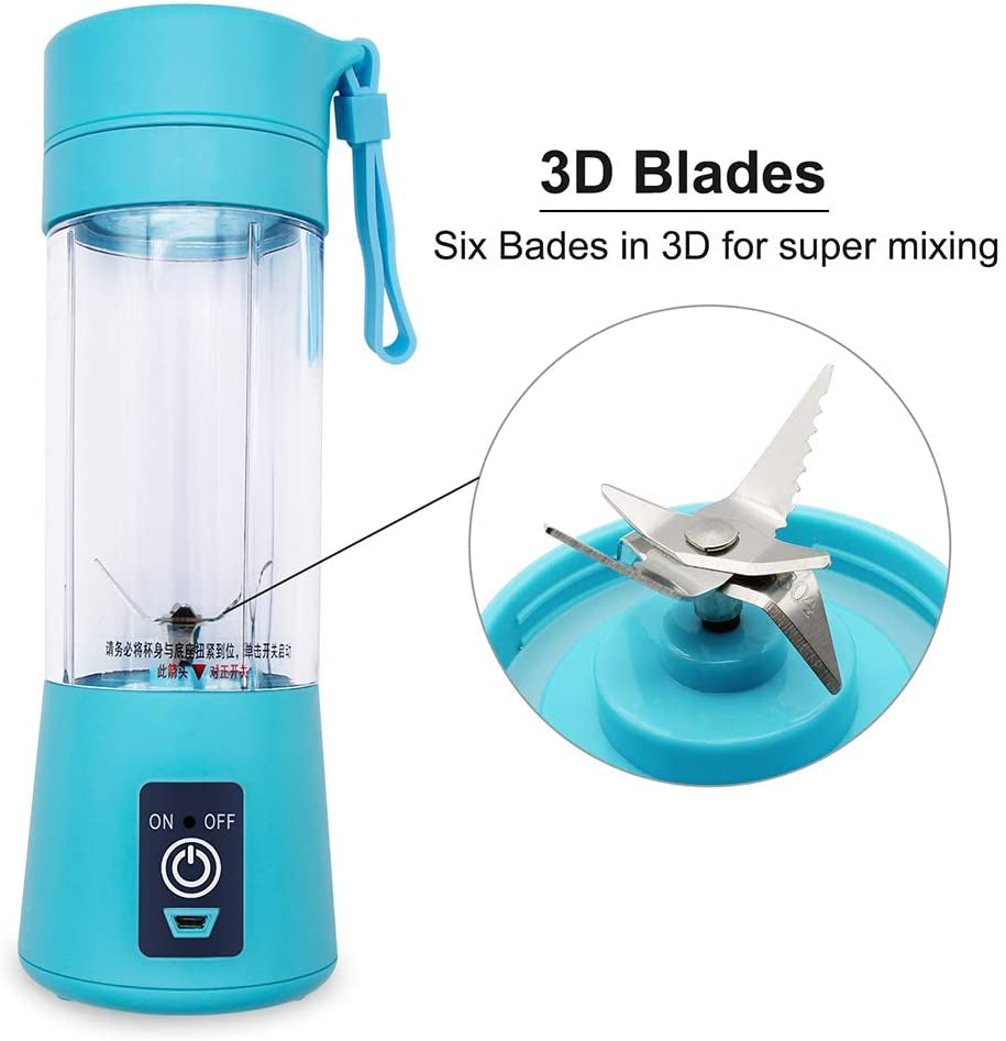 Juicer Blender- Portable 6-Blade USB Rechargeable  for Smoothies Shakes and  Outdoor Use.