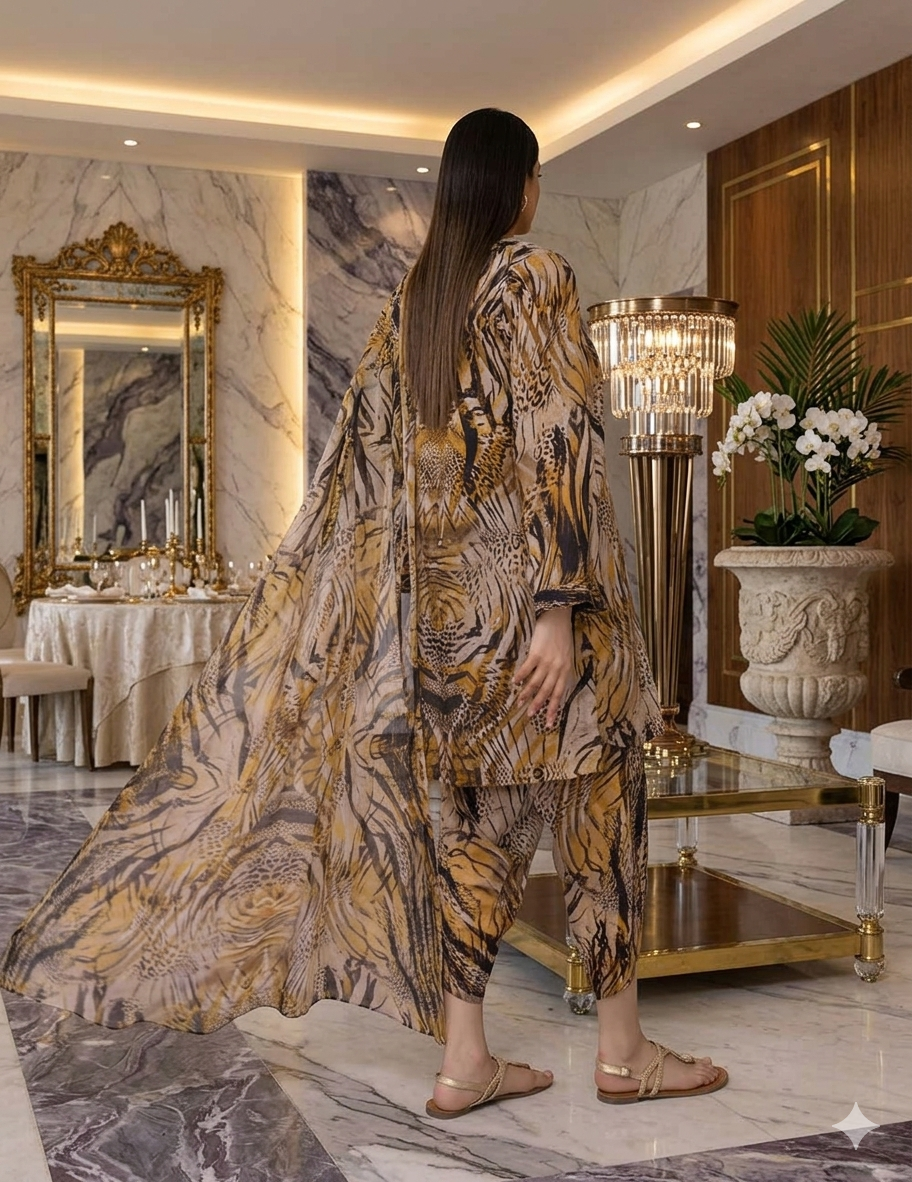 Digital Printed 3 Piece Swiss Lawn With Organza Dupatta ( Stitched )