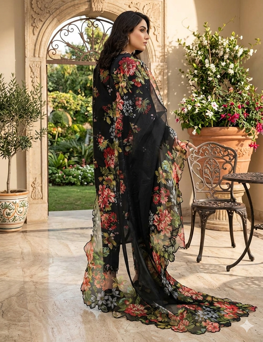 Digital Printed 3 Piece Swiss Lawn With Organza Dupatta ( Stitched )