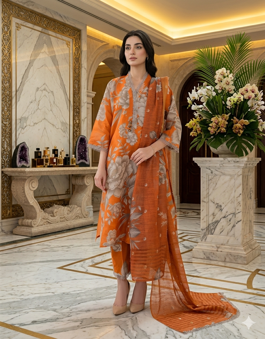 Digital Printed 3 Piece Swiss Lawn With Organza Dupatta (Stitched)