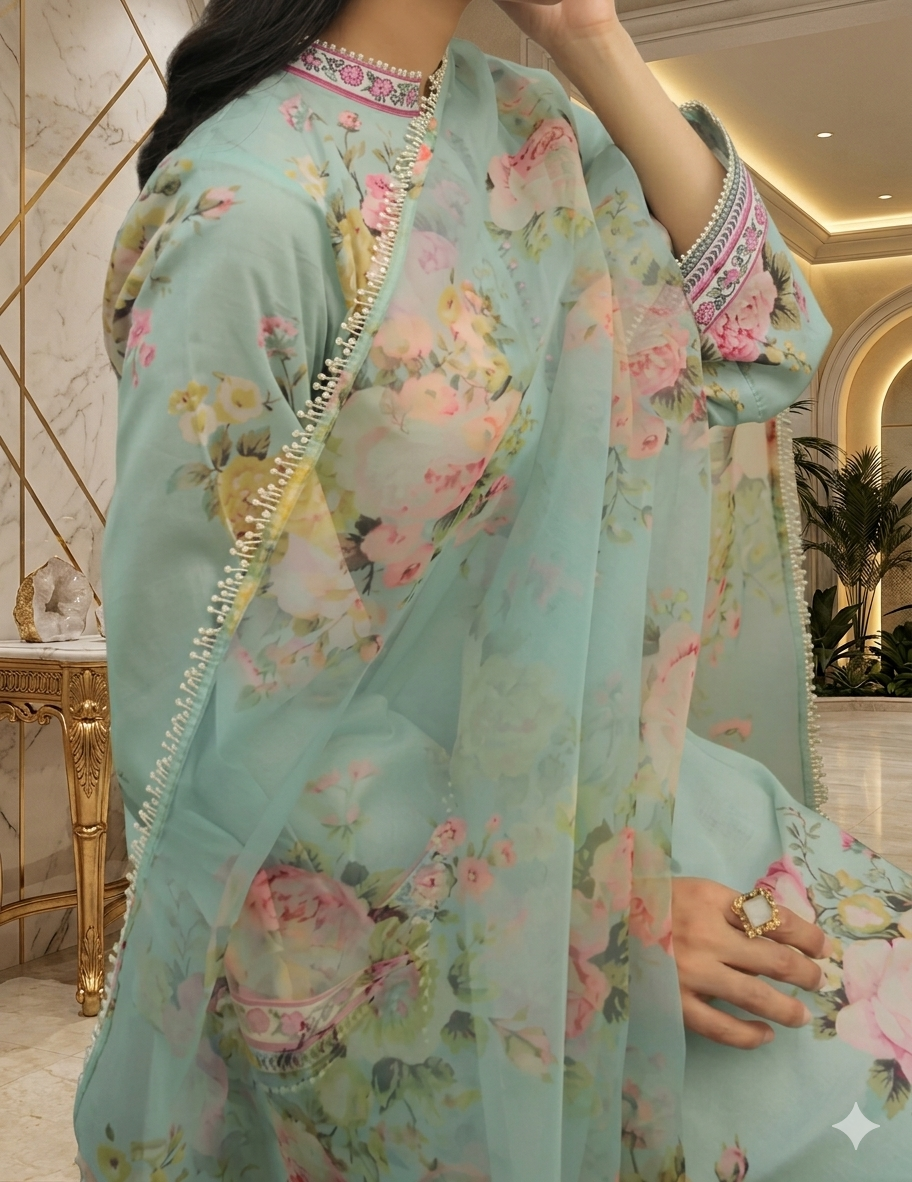 Digital Printed 3 Piece Swiss Lawn With Organza Dupatta ( Stitched )