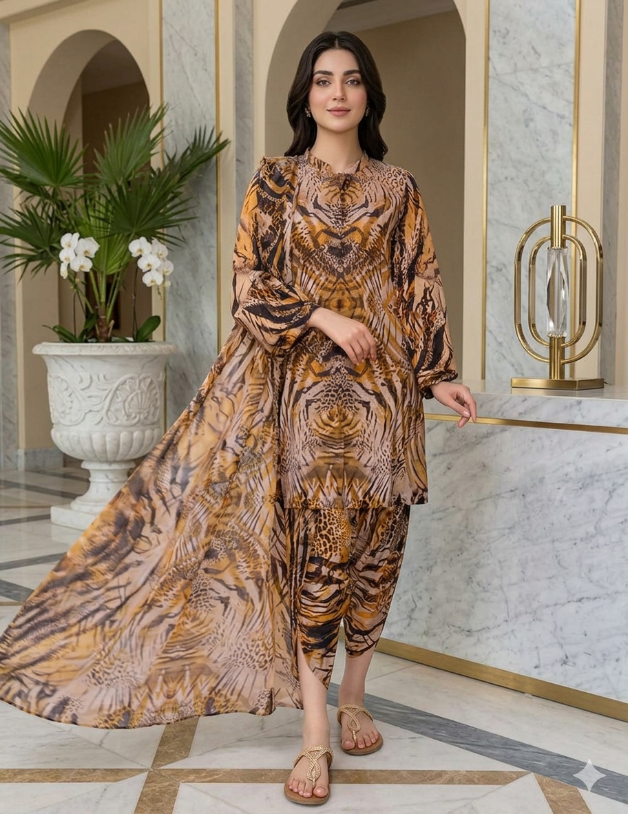 Digital Printed 3 Piece Swiss Lawn With Organza Dupatta ( Stitched )
