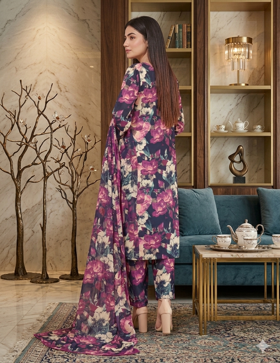 Digital Printed 3 Piece Swiss Lawn With Organza Dupatta  (unstitch)