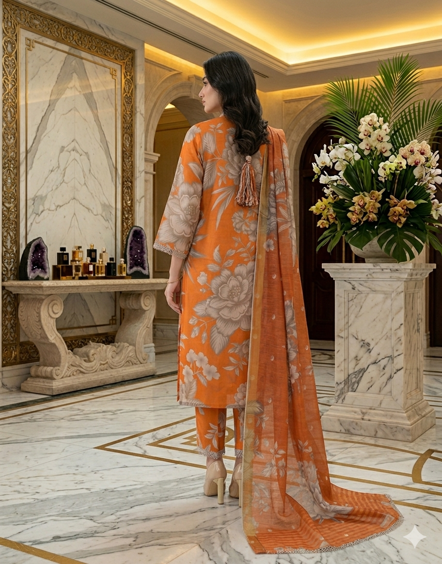Digital Printed 3 Piece Swiss Lawn With Organza Dupatta (Stitched)