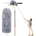 Microfiber Feather Duster Extendable Duster with 100 inches Extra Long Pole, Bendable Head & Long Handle Dusters for Cleaning Ceiling Fan, High Ceiling, Blinds, Furniture & Cars Gray