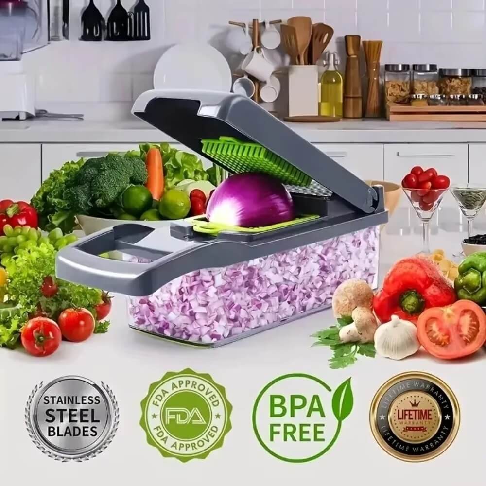 16-in-1 Vegetable Cutter – Cut vegetables 10X faster- Save hours