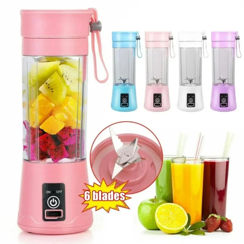 Juicer Blender- Portable 6-Blade USB Rechargeable  for Smoothies Shakes and  Outdoor Use.