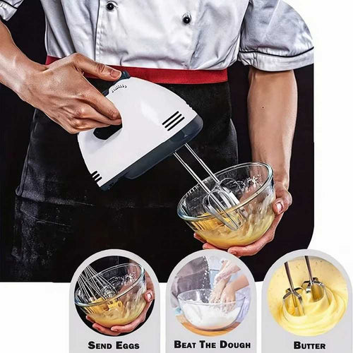 7-speed handheld electric egg beater - in use